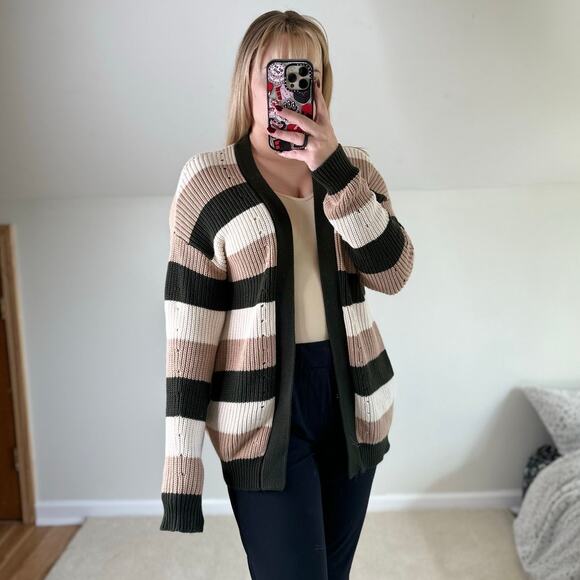 Forever 21:  Oversized Striped Cardigan Green and tan - Picture 1 of 9